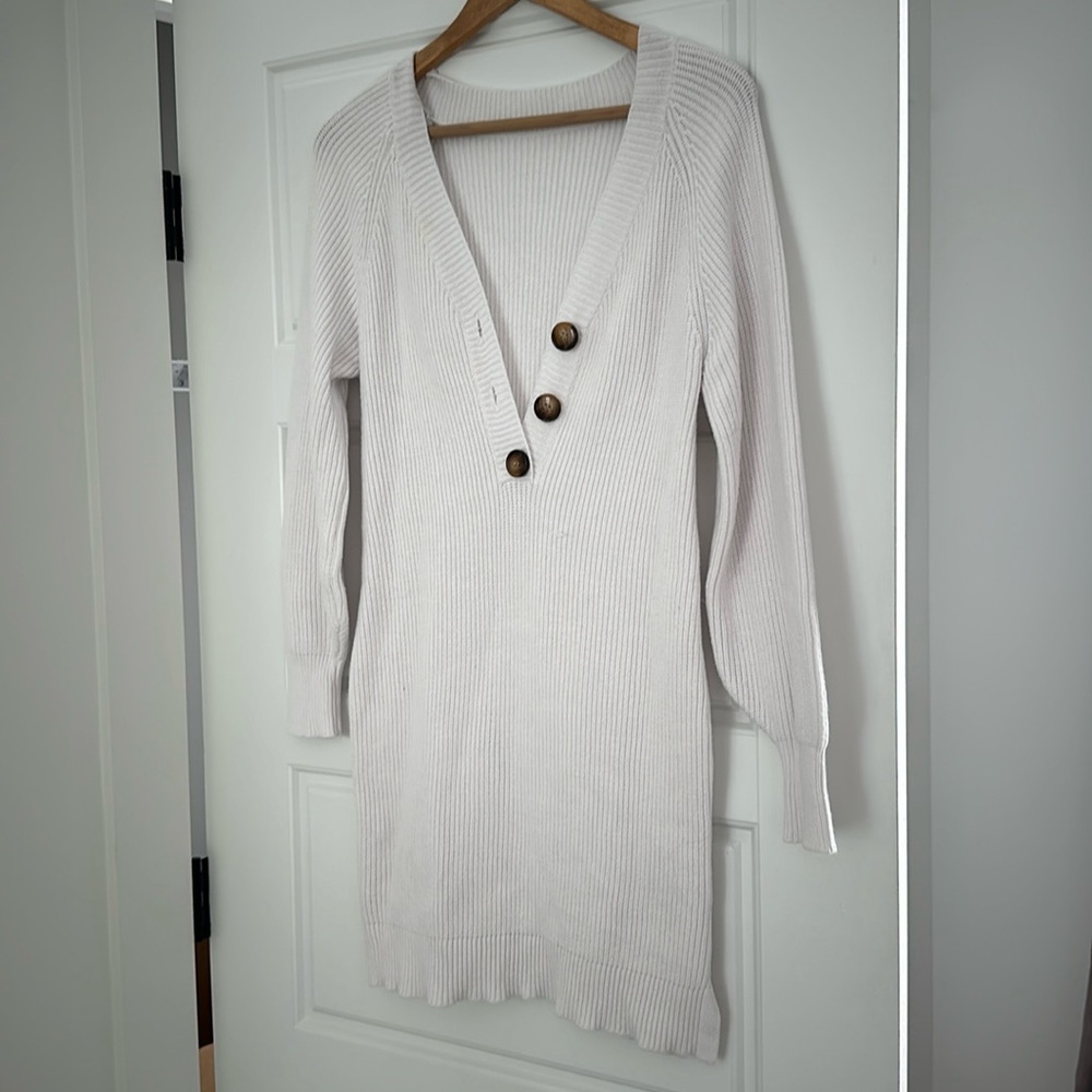 Oversized Sweater V Neck Long Sleeve Button Down Ribbed Knitted